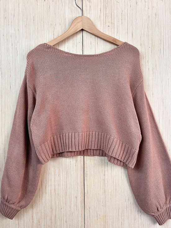 HYFVE Sweaters - HYFVE Cropped Balloon Sleeve Sweater Dusty Pink Medium